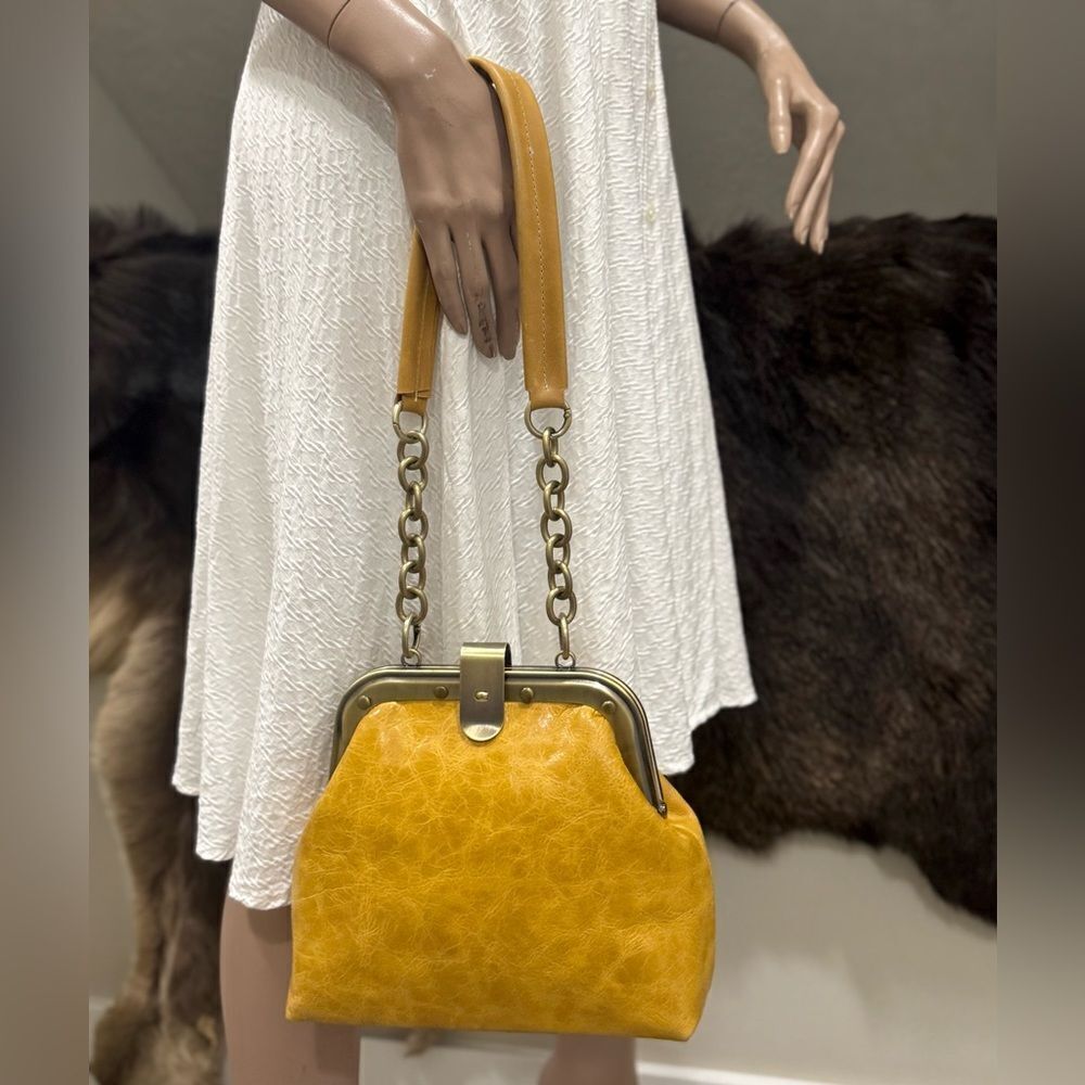 Unique Distressed Leather Handmade Rivet frame Push Lock Purse, Multi Use Style. - Picture 5 of 15